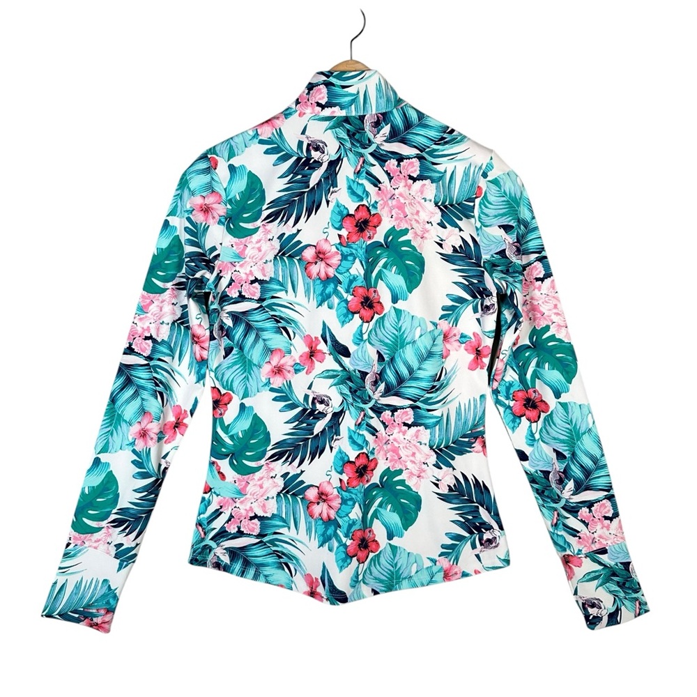 TOMMY BAHAMA Golf & Tennis Tropical Floral Palm Zip-Up Activewear Jacket - Picture 3 of 9